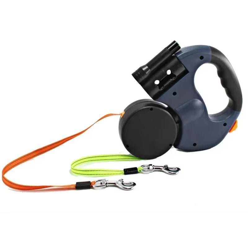 Dual-LED Retractable Dog Leash (2-Dog, 3 m) – “MoonWalk” by PetJeeves®