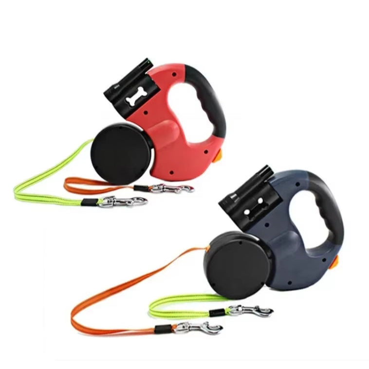 Dual-LED Retractable Dog Leash (2-Dog, 3 m) – “MoonWalk” by PetJeeves®